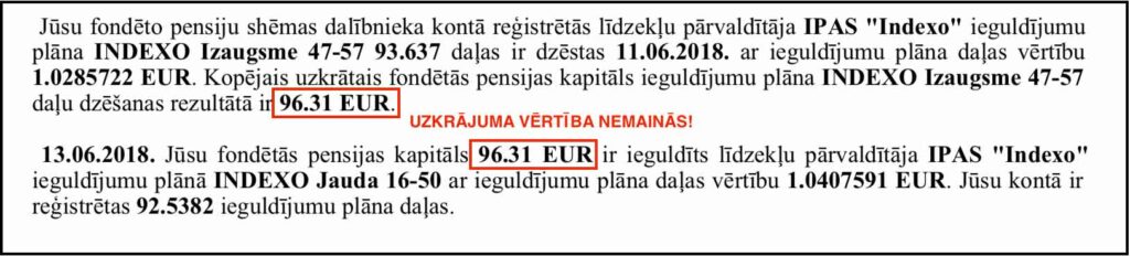 pensiju plāna maiņas brīdī uzkrājums nemainās